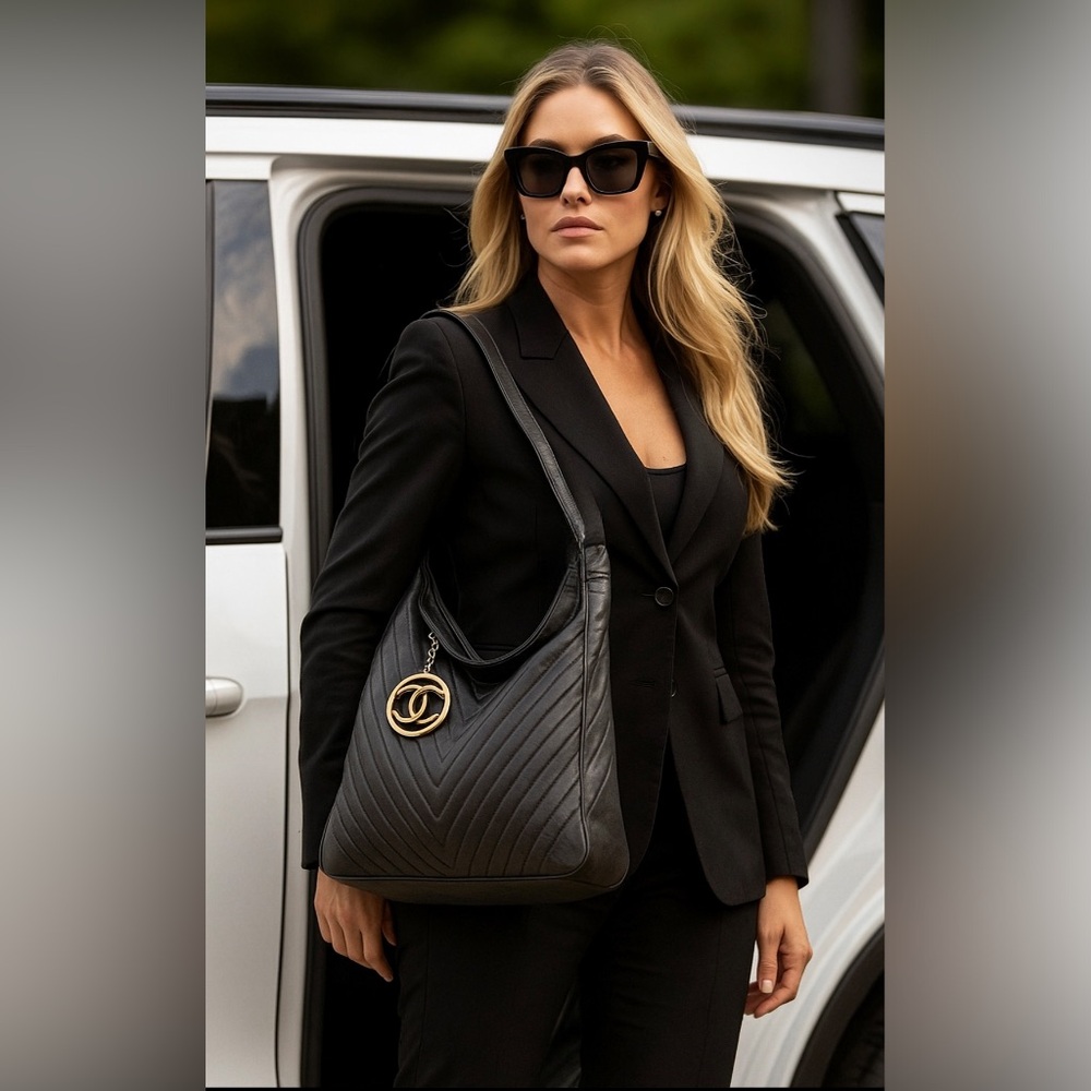 Chanel Black Chevron Quilted Shoulder Bag